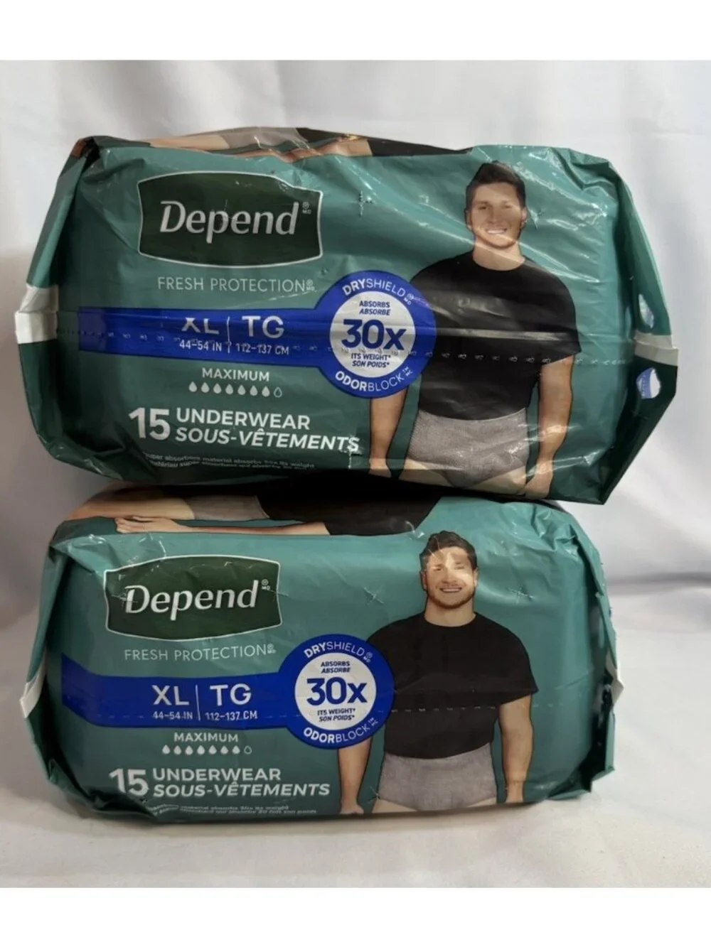 LOT of 2 Depends Adult Size XL Incontinence Underwear Men Disposable 15 Ct x2 3E